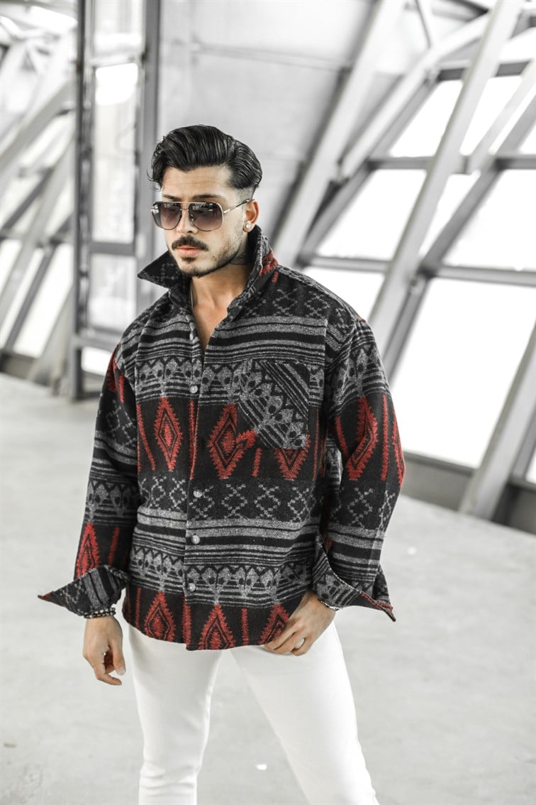 Çok Desenli Etnik Oduncu Oversize Gömlek
