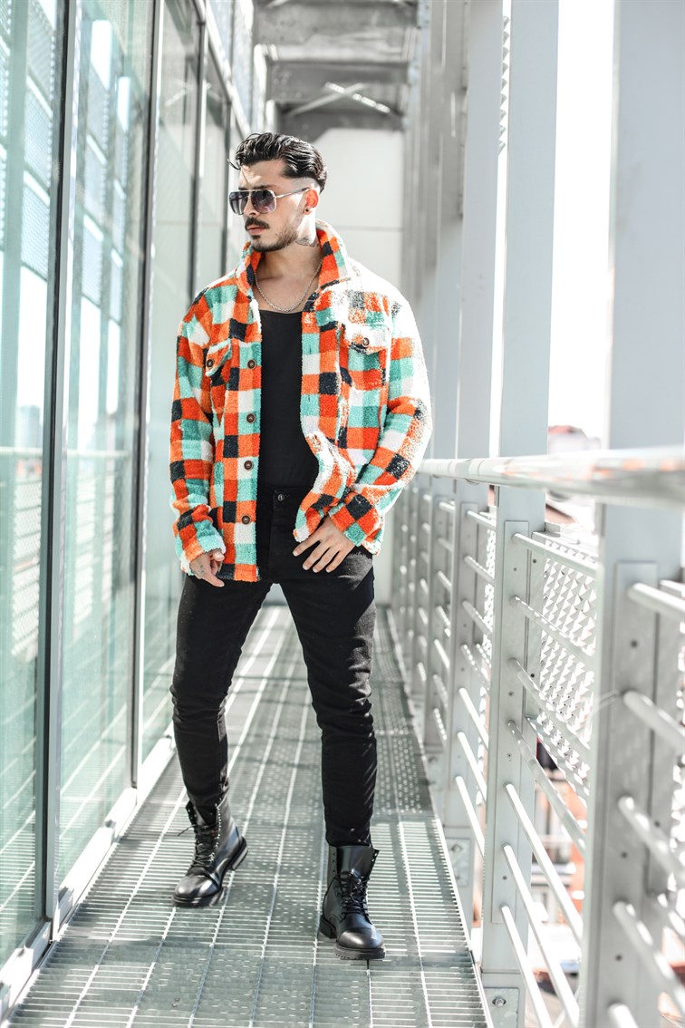 Çok Renkli Peluş Oversize  Gömlek / Ceket