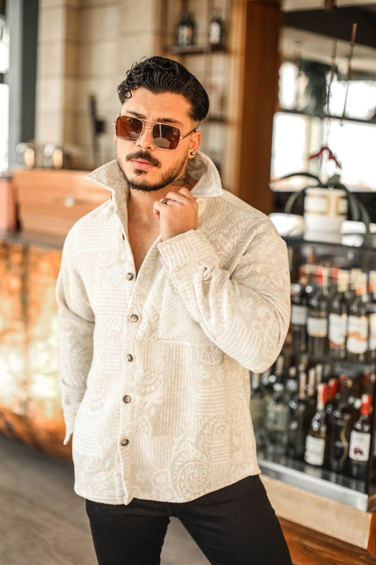 Çoklu Motif Detaylı Oduncu Oversize Gömlek