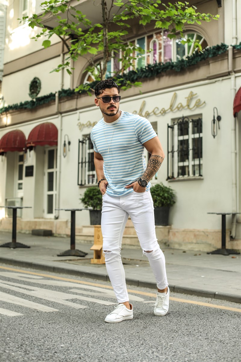 Dar Kalıp Çizgili T-Shirt