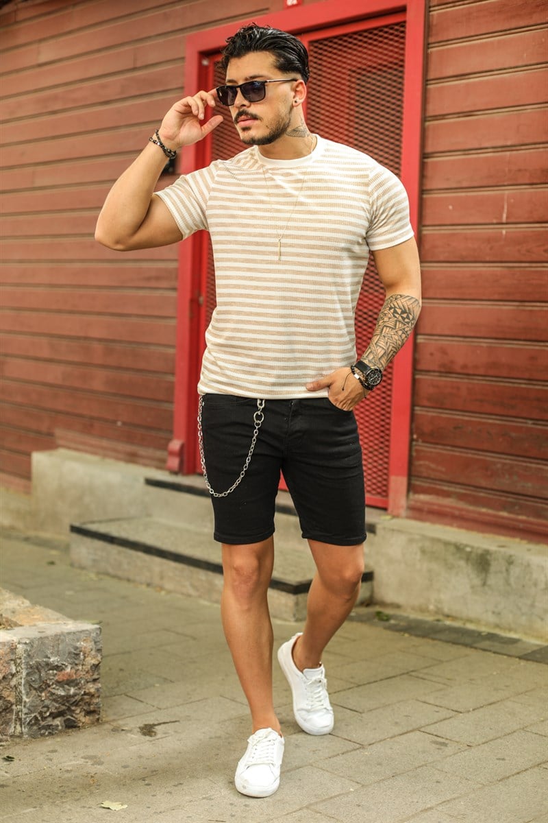 Dar Kalıp Çizgili T-Shirt