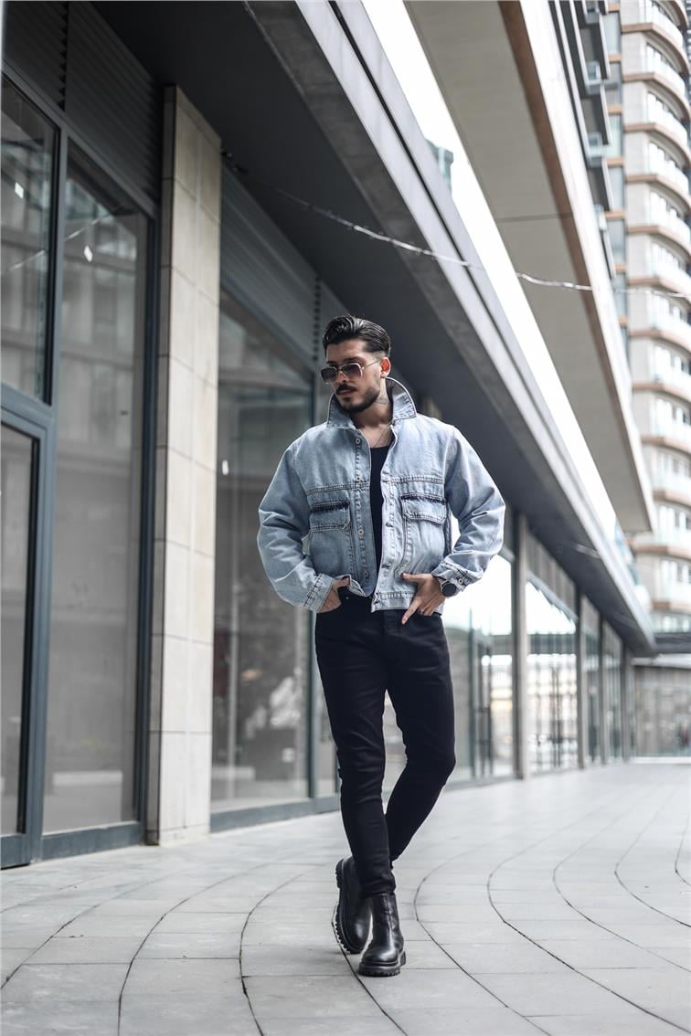 Denim Kolej Ceket/Mont Yıkamalı Mavi