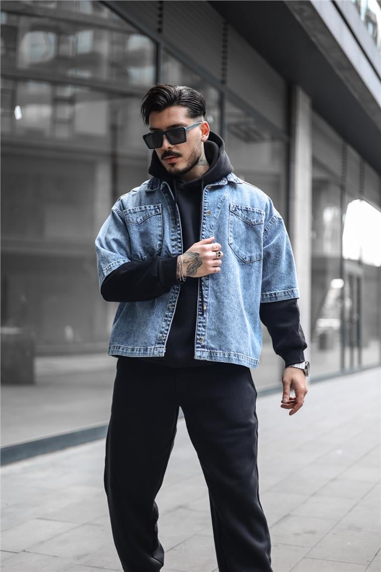 Denim Oversize Gömlek Yıkamalı Mavi