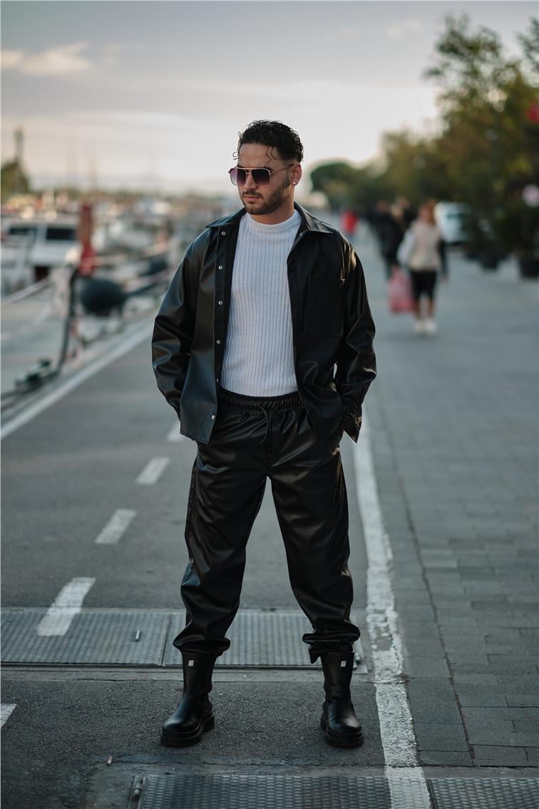 Deri Baggy Pantolon Siyah