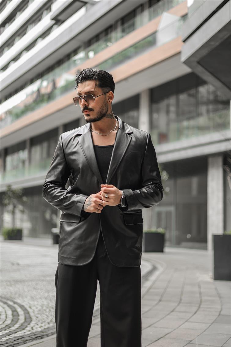 Deri Blazer Ceket Siyah