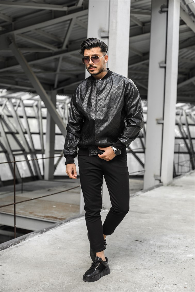 Deri Desenli Kolej Ceket