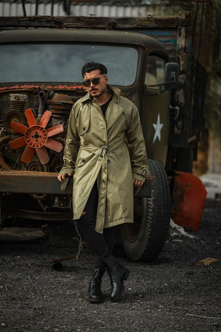 Deri Görünümlü Oversize Trenckot