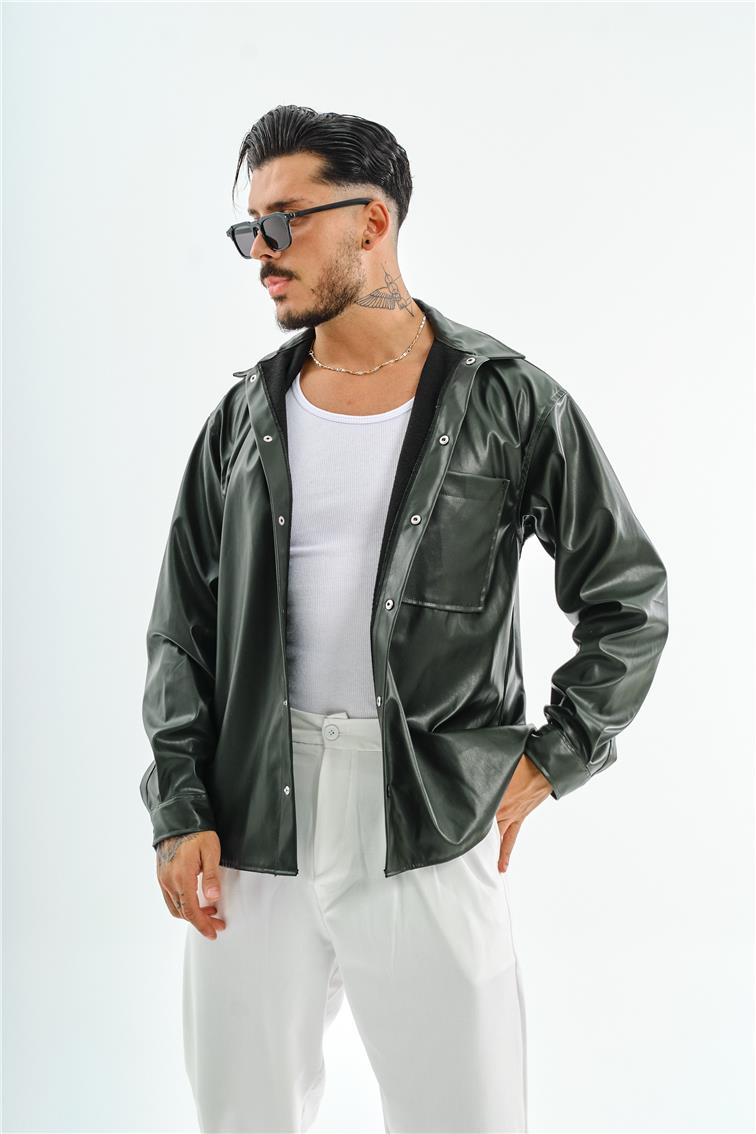 Deri Oversize Gömlek Haki