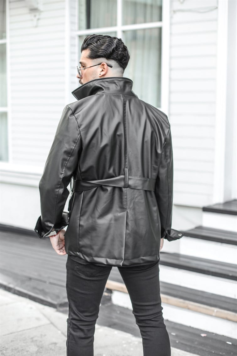 Deri Oversize Kemerli Ceket