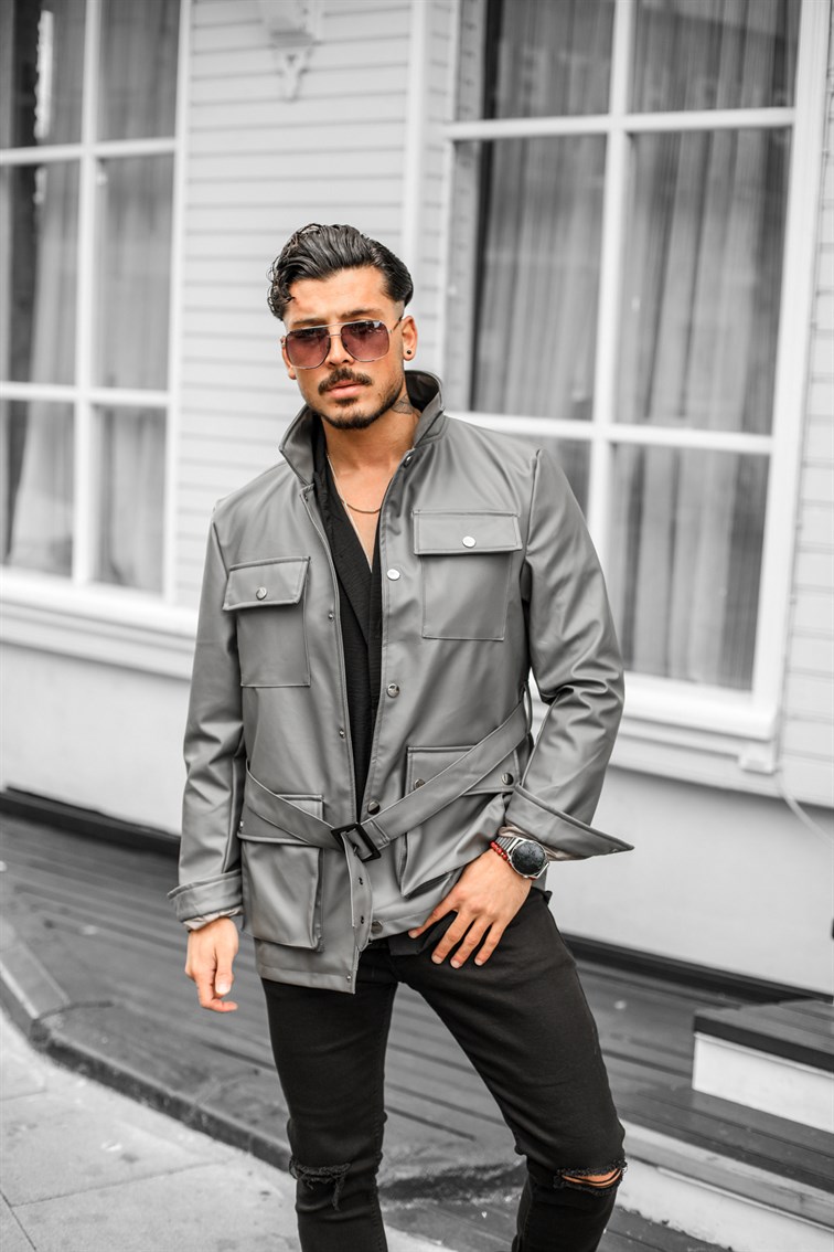 Deri Oversize Kemerli Ceket