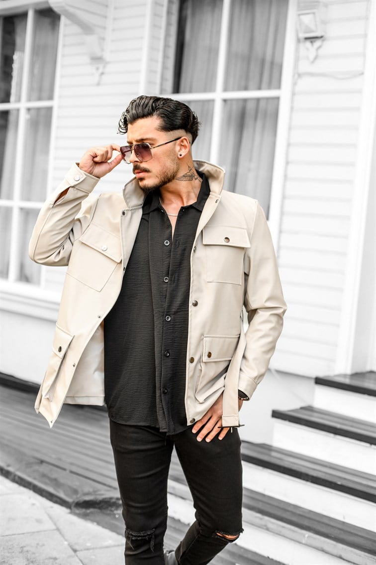 Deri Oversize Kemerli Ceket