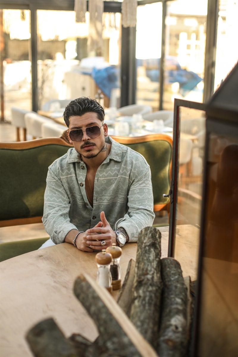 Desenli Keten  Oversize Gömlek