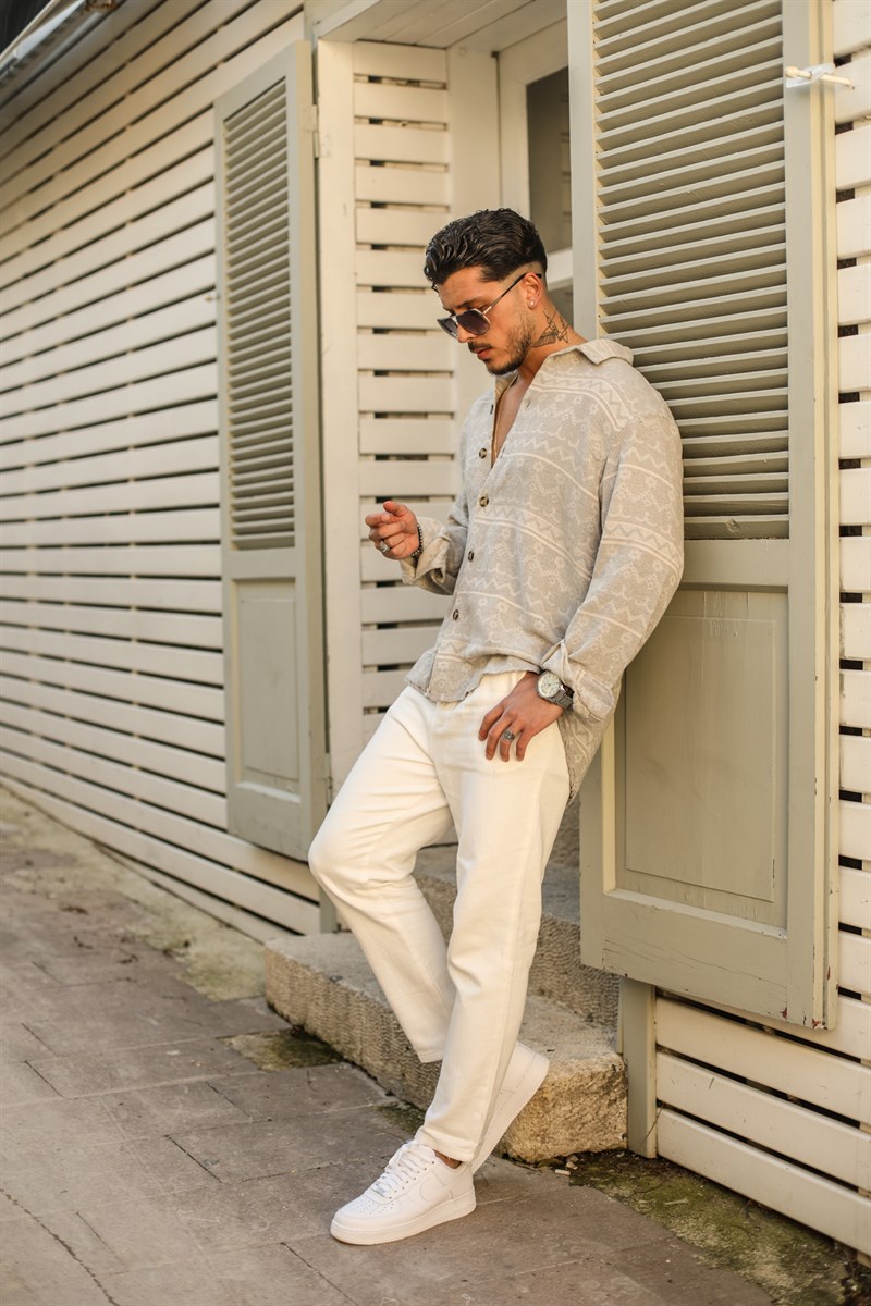 Desenli Keten  Oversize Gömlek