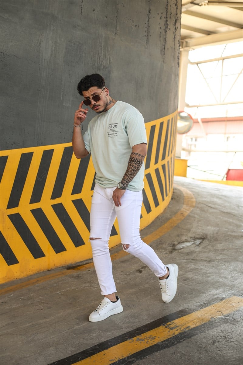 Deux Yazı Detaylı Oversize T-Shirt