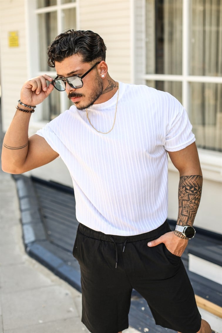 Dik Çizgili Oversize T-Shirt