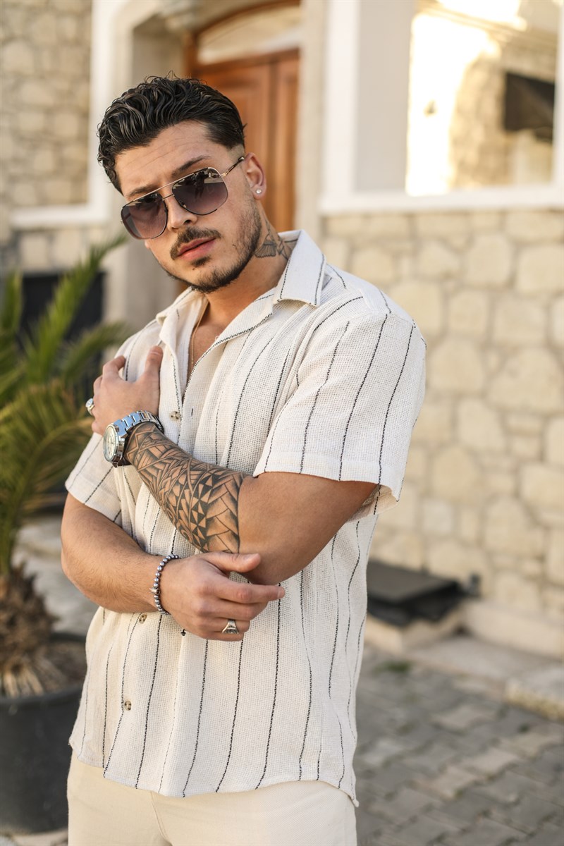 Dik İnce Çizgili Keten Oversize Gömlek