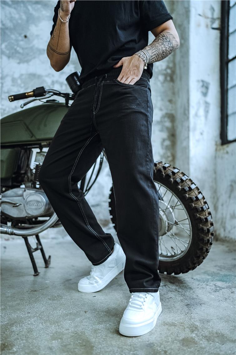 Dikiş Detay Baggy Pantolon Siyah