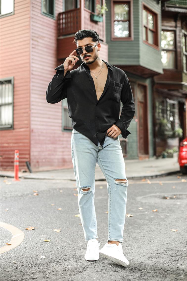 Diz Detay Yırtıklı Skinny Jean Açık Mavi