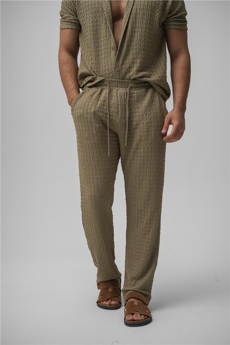 Dokulu Kumaş Baggy Pant. Yeşil