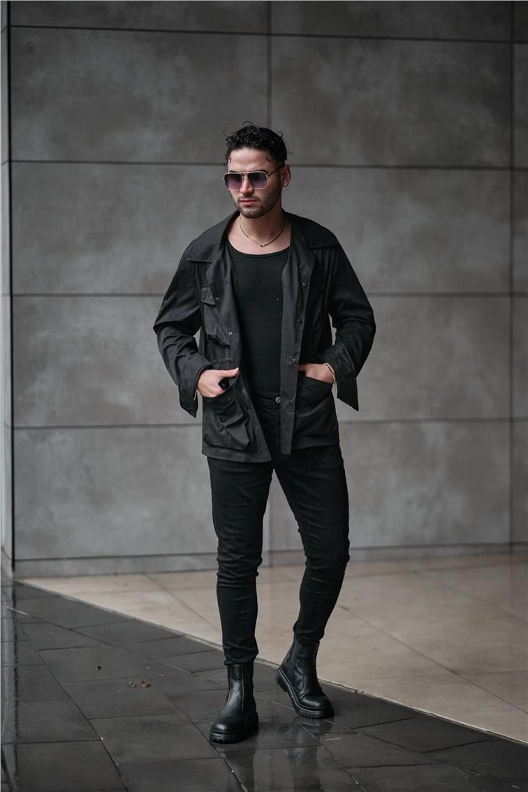 Dört Kapak Cep Ceket Siyah