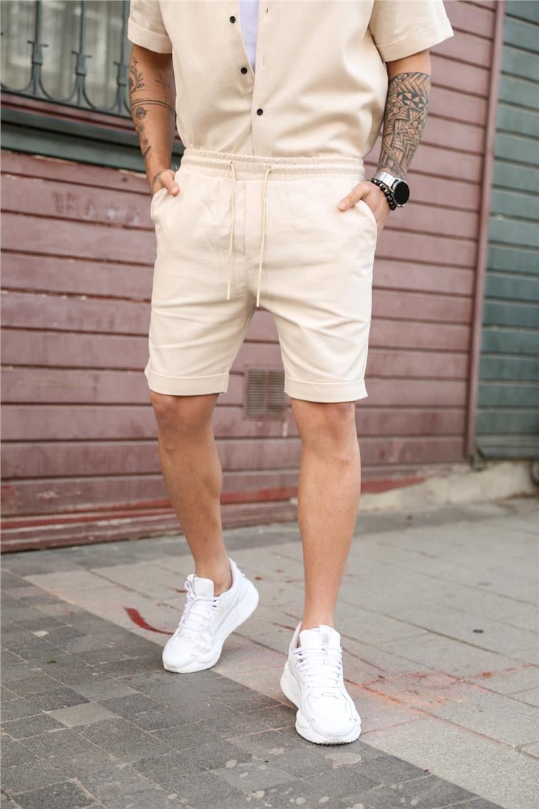 Double Detay Spor Şort Krem