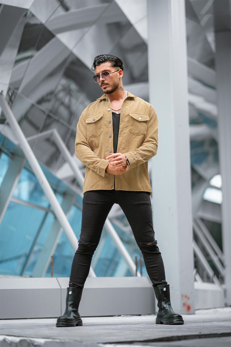Double Pocket Oversize Kadife Gömlek