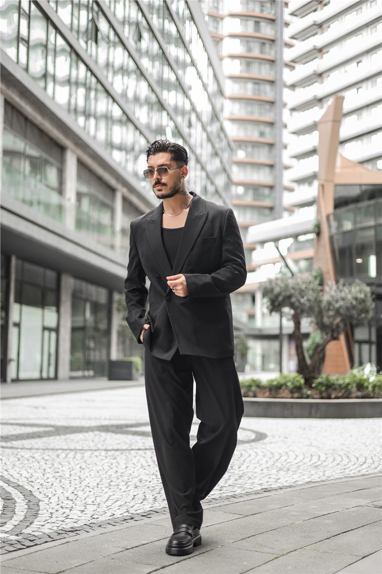 Düğme Detaylı Oversize Ceket Siyah