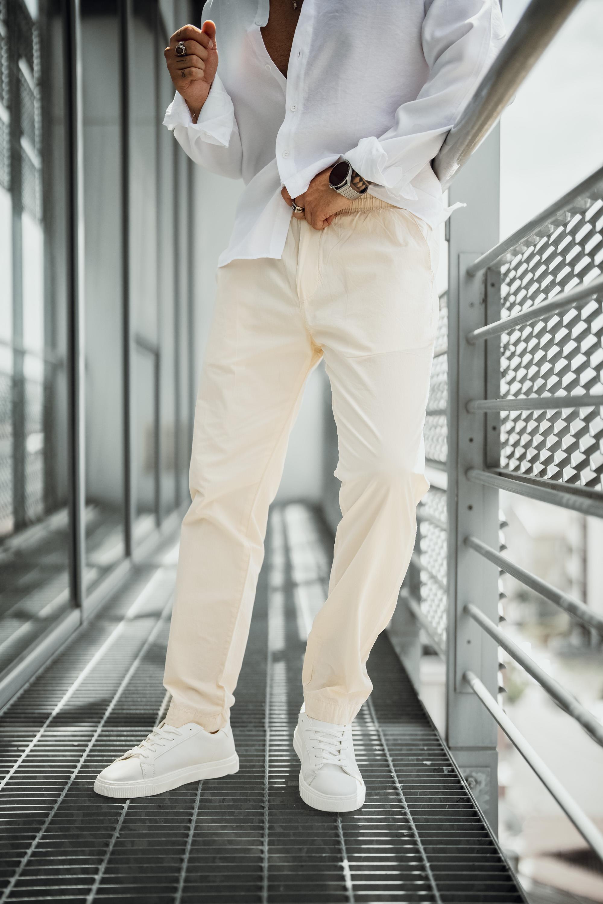 Düz Pamuku Boyfriend Pantolon Krem