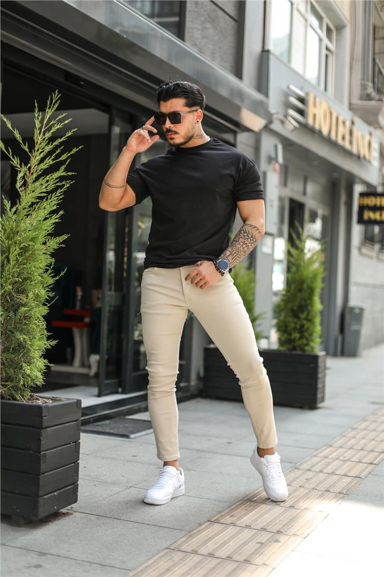 Düz Skinny Jean Ekru