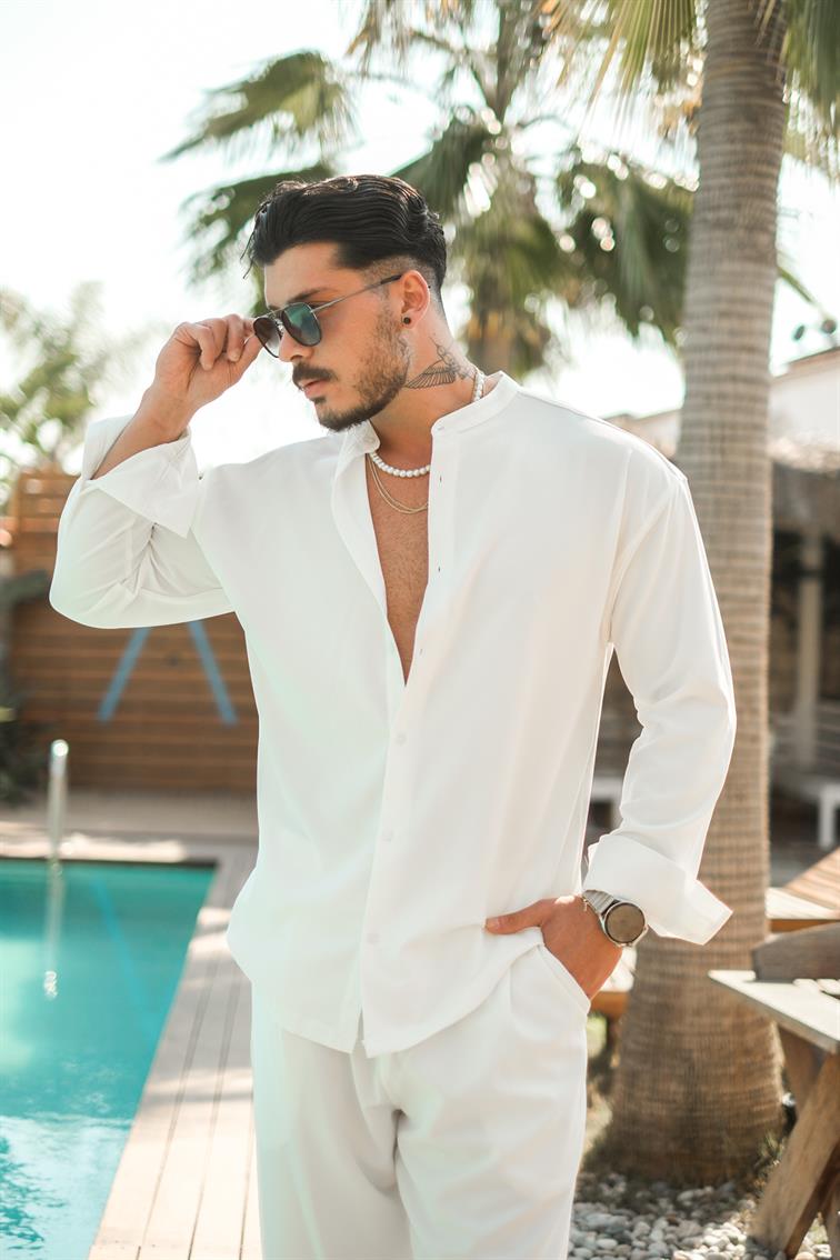 Düz Yaka Basic Gömlek Beyaz