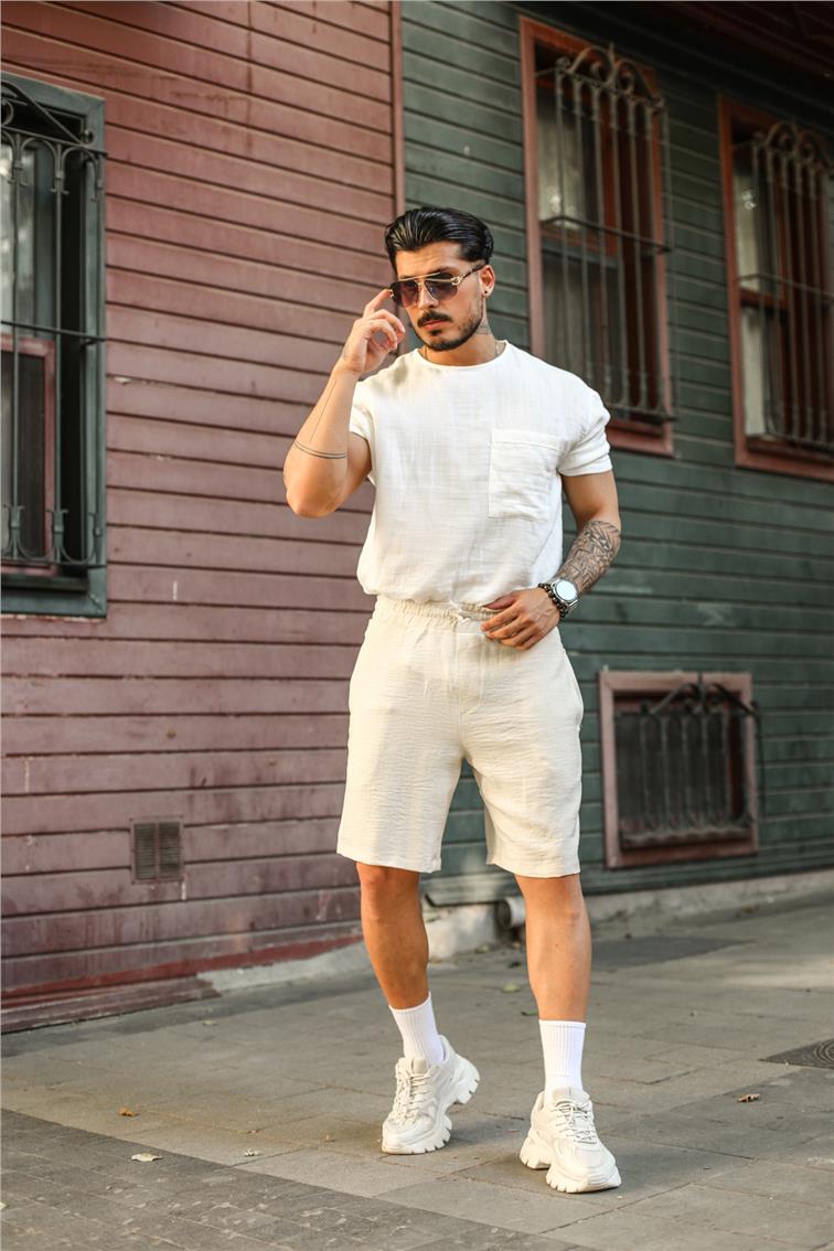 Easy-Care Keten Şort Krem