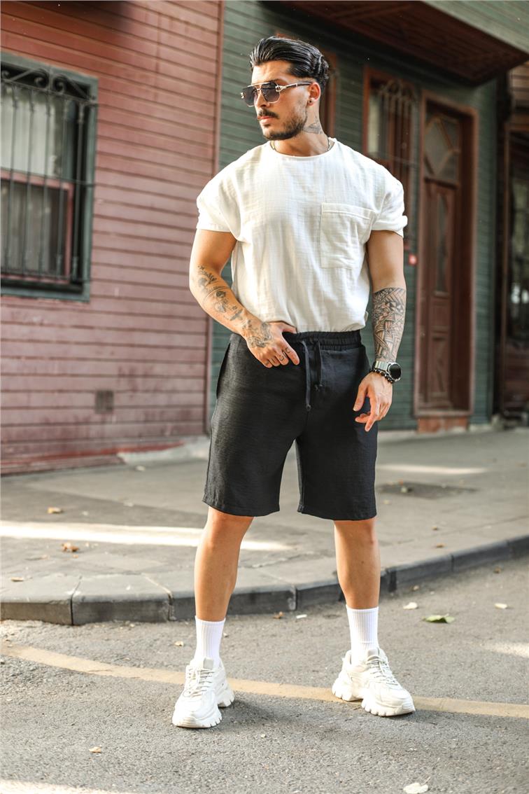 Easy-Care Keten Şort Siyah