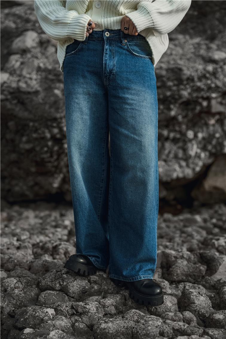 Ekstra Bol Baggy Jean Koyu Mavi