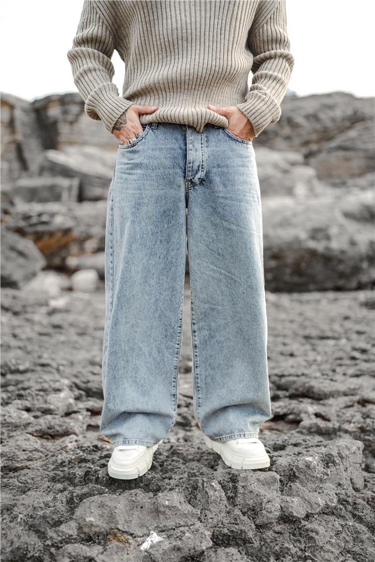 Ekstra Bol Baggy Jean Yıkamalı Mavi