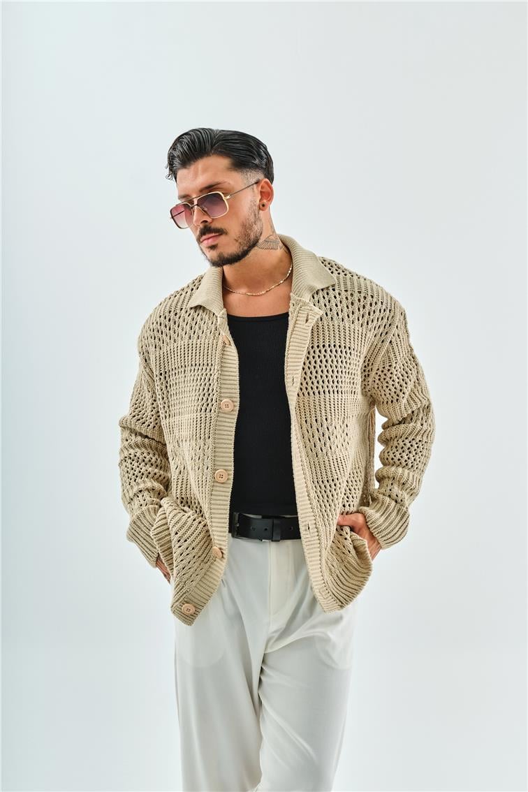 El Örgüsü Oversize Hırka Bej
