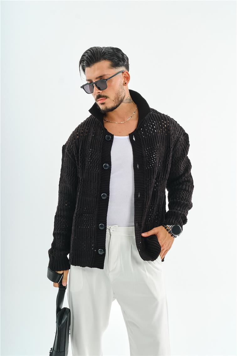 El Örgüsü Oversize Hırka Siyah