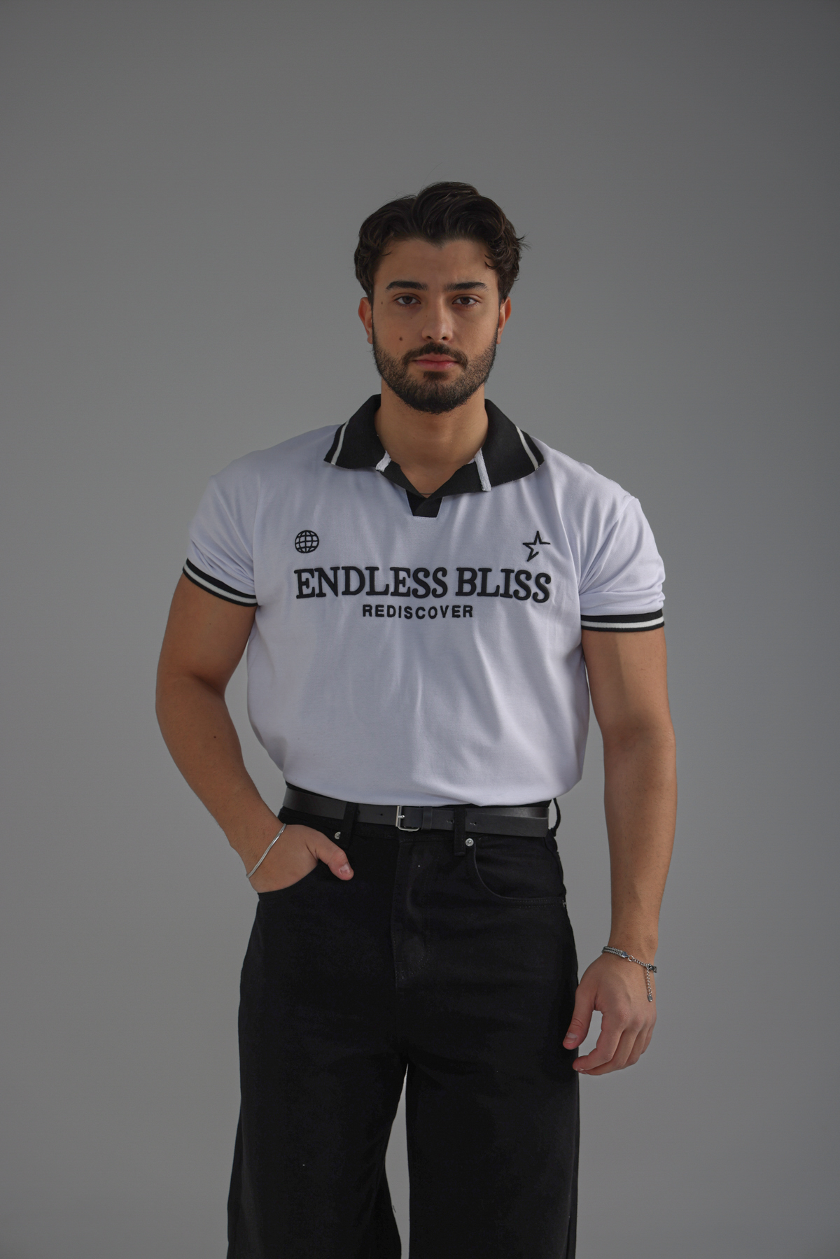ENDLESS Baskılı Polo Yaka Tshirt Beyaz