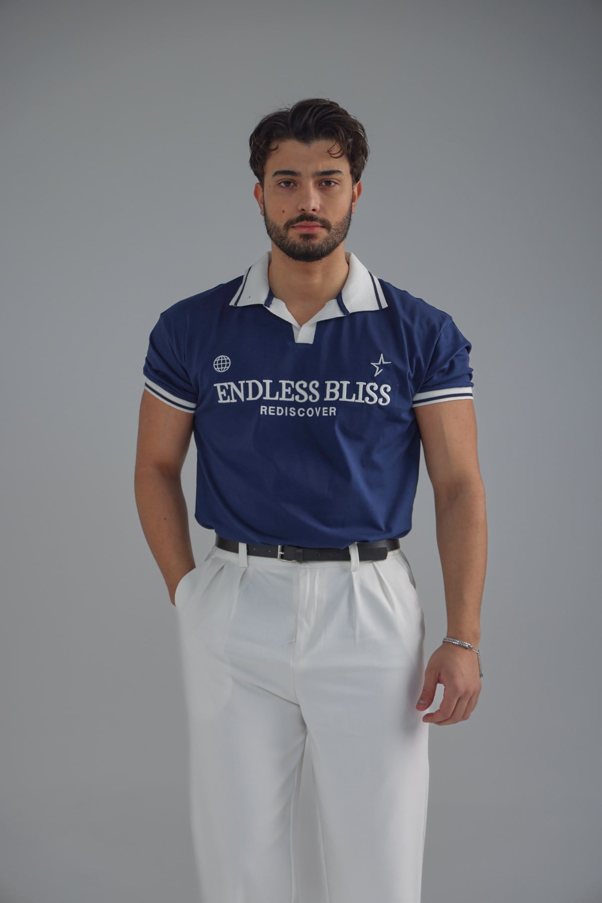 ENDLESS Baskılı Polo Yaka Tshirt Lacivert