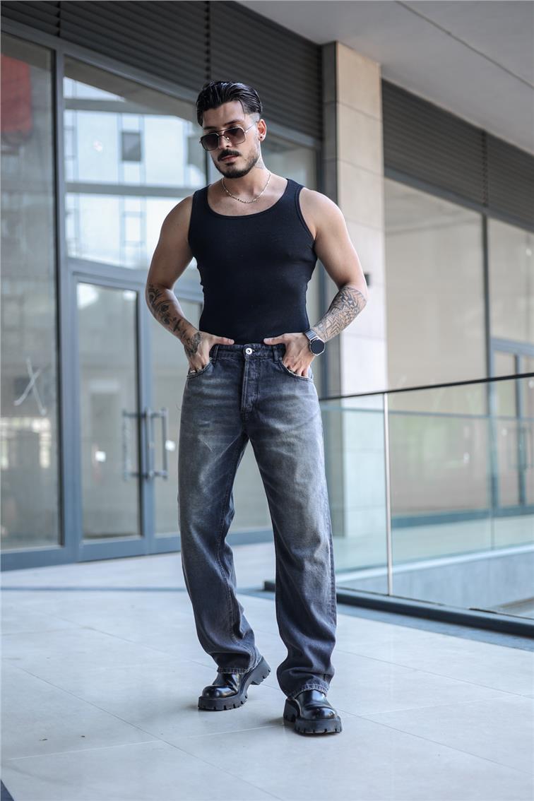 Eskitme Yıkamalı Baggy Jean Yıkamalı Gri