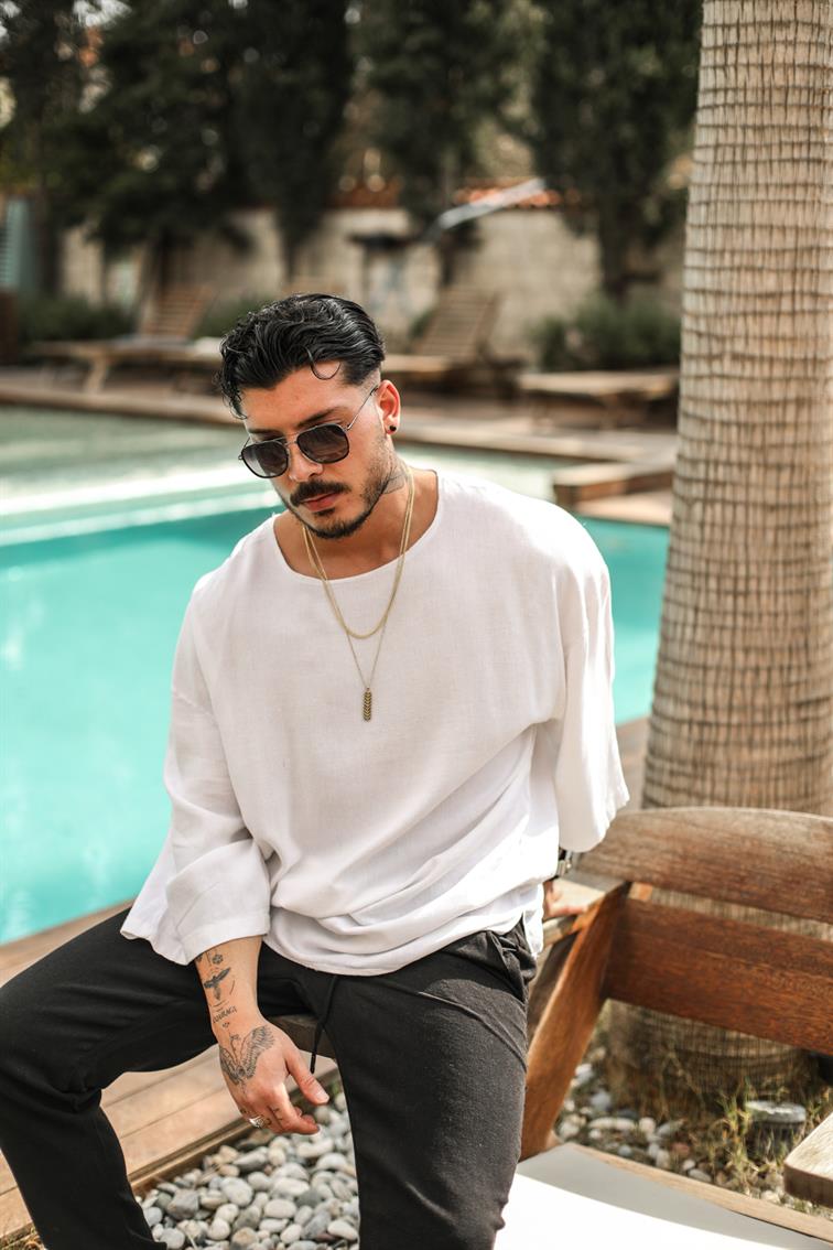 Fakir Kol Oversize T-shirt Beyaz