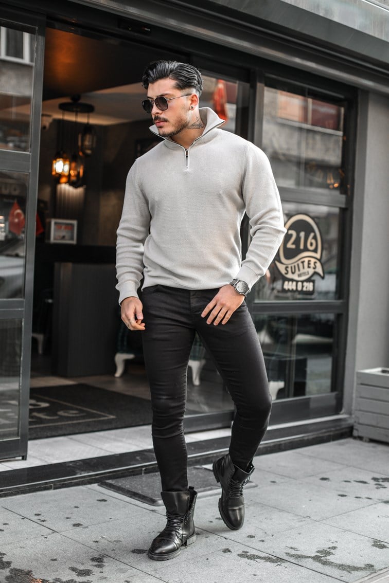 Fermuarlı Boğazlı Örme Kazak