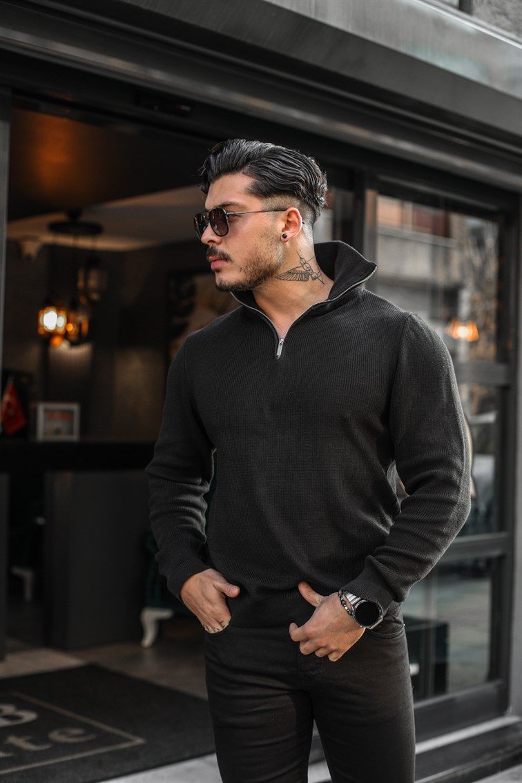 Fermuarlı Boğazlı Örme Kazak