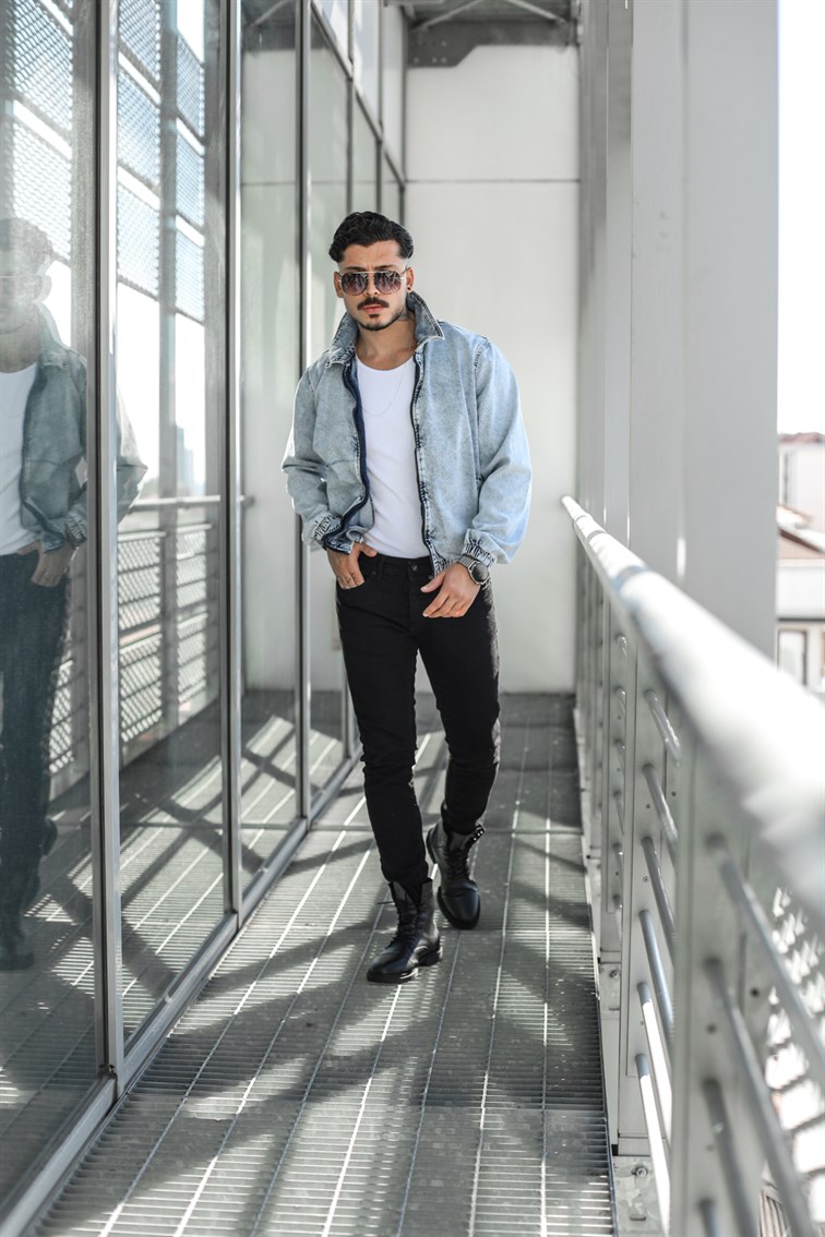 Fermuarlı Oversize Denim Ceket