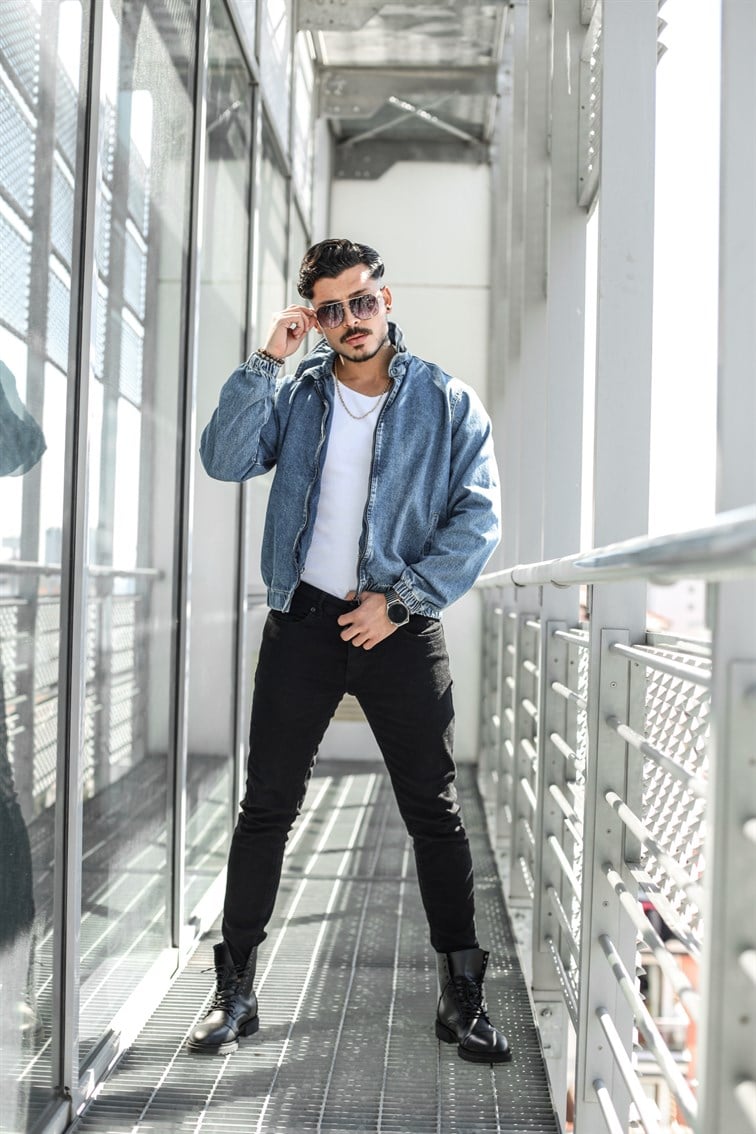 Fermuarlı Oversize Denim Ceket