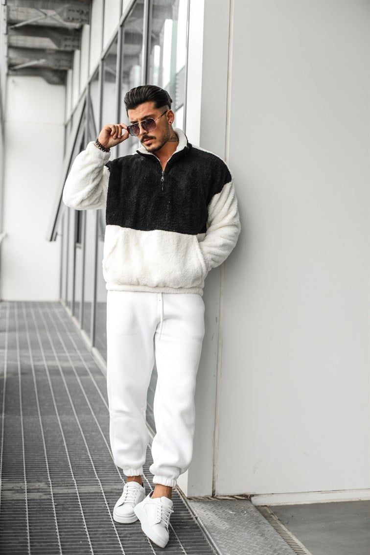 Fermuarlı Peluş Oversize Sweatshirt