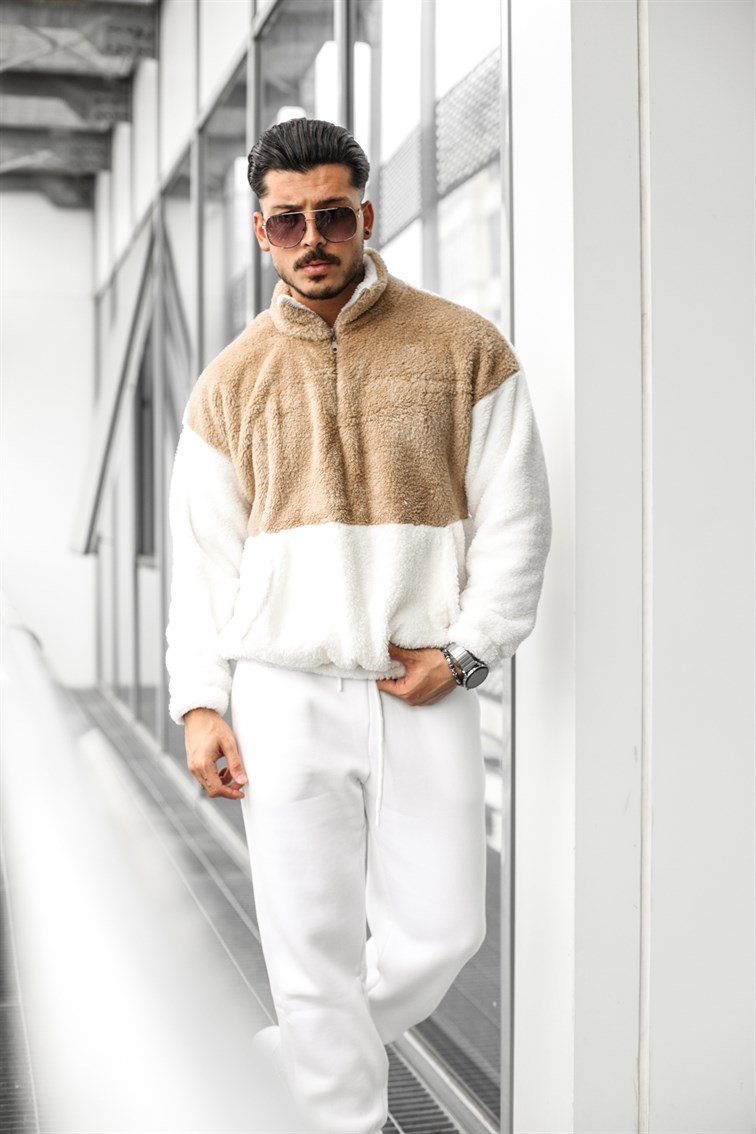 Fermuarlı Peluş Oversize Sweatshirt