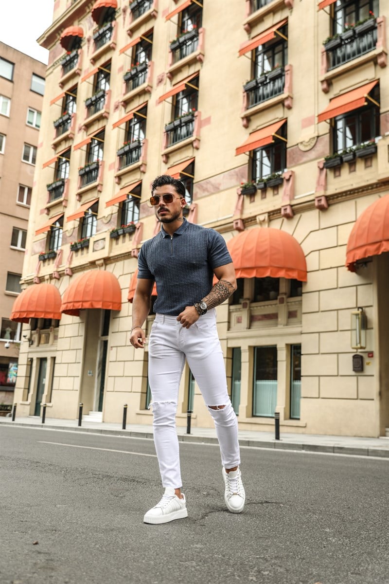 Fermuarlı Polo Yaka T -shirt