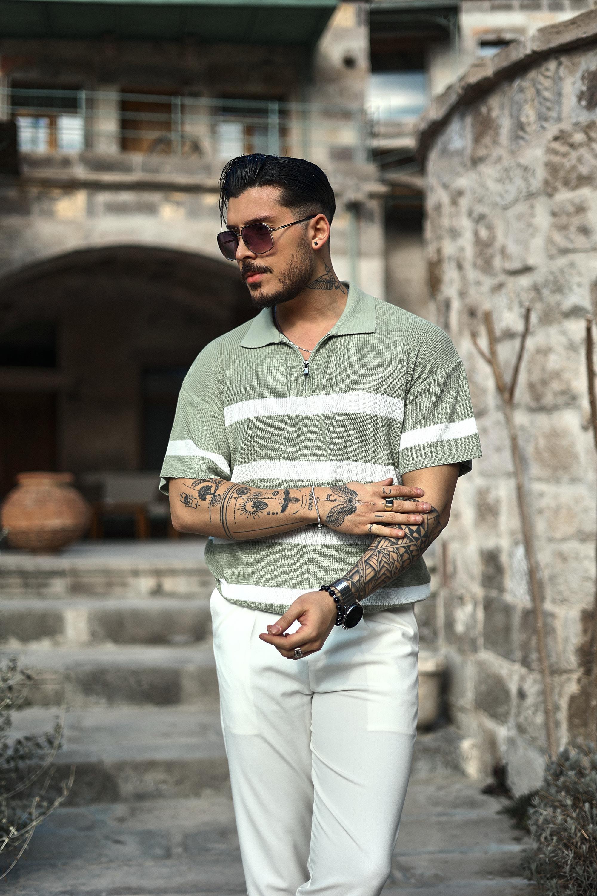 Fermuarlı Renk Geçişli Örme Triko Mint