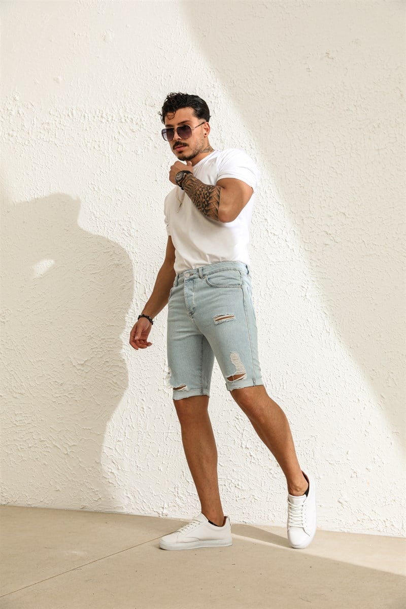 Fit Kesim Yırtık Jean Şort