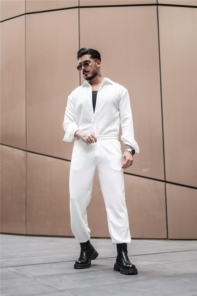 Fitilli Baggy Eşofman Beyaz